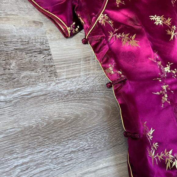 Vintage Cassure Pure Silk Burgundy Cheongsam Top Gold Embroidery Large - Picture 5 of 10